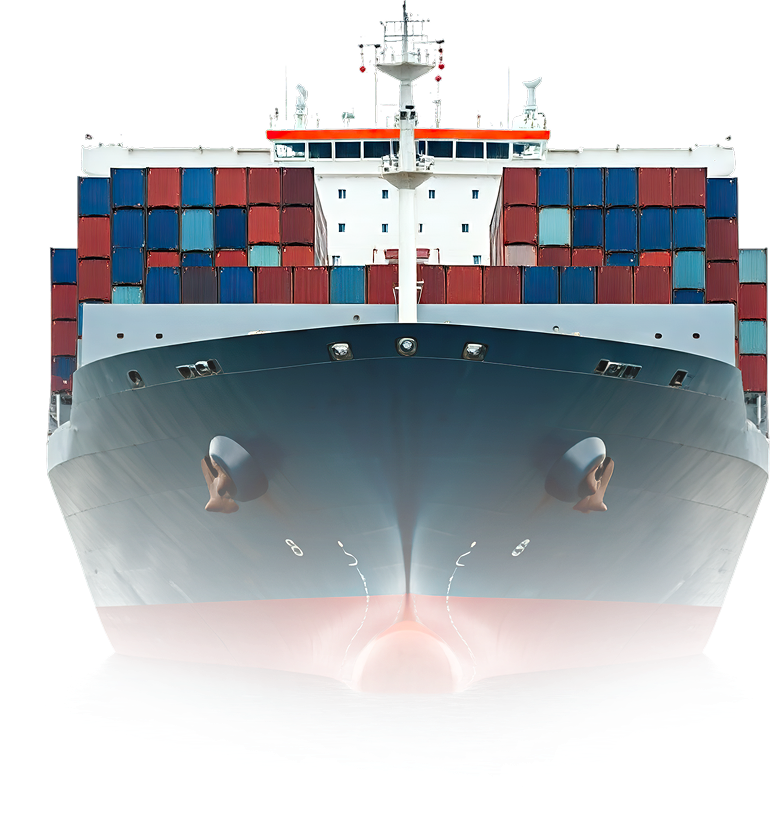 Container ship loaded with cargo at sea