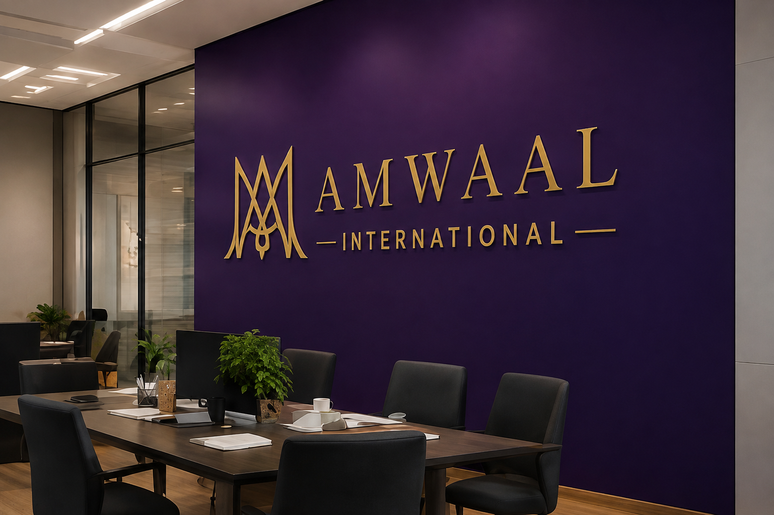 Amwaal International office reception with brand signage