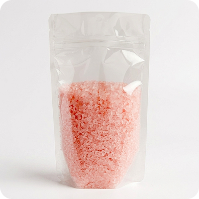Retail stand-up pouch of pink salt