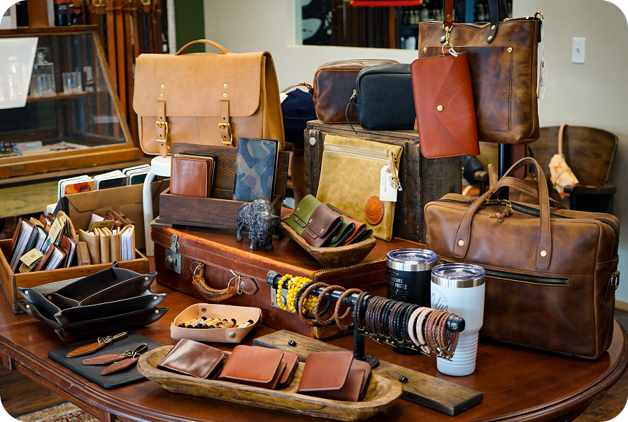 Finished leather bags, wallets and accessories